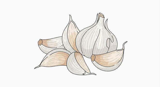 A digital illustration of a pile of fresh garlic bulbs and cloves, a popular ingredient in cooking and a staple in kitchens worldwide