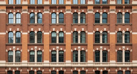 Obraz premium Historic Red Brick Building Facade with Arched Windows