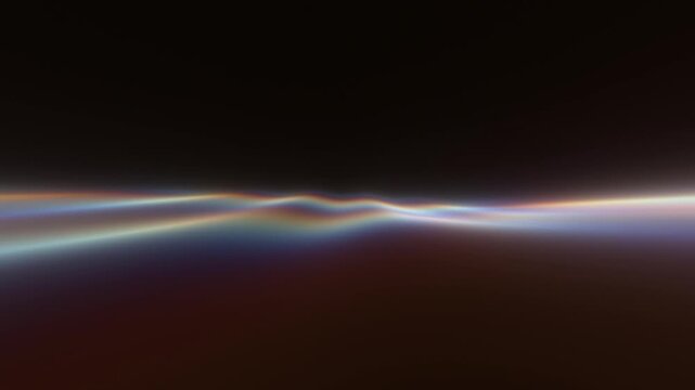Cinematic light wave with prismatic rainbow diffraction appearing as a subtle glowing horizon line against a dark minimalist background for tech design