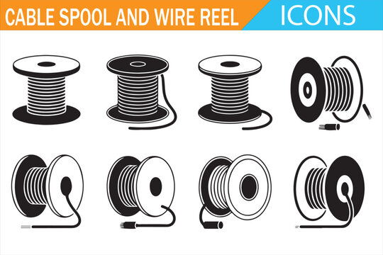 Wire spool icon bundle with reels drums and storage rolls