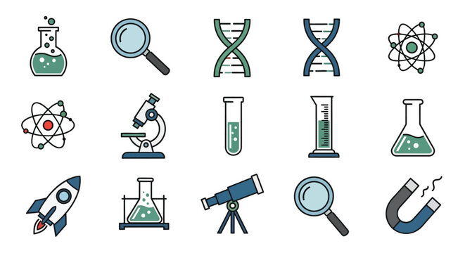 science icons set colorful flat vector illustration on white background