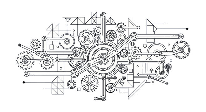 Abstract Mechanical Engineering Blueprint with Gears and Lines