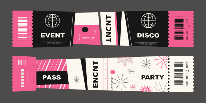 Event ticket templates in minimalist style with geometric designs
