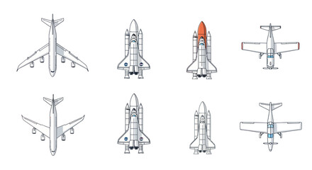 Collection of Aircraft and Space Shuttle Icons, Top View © dadaguson