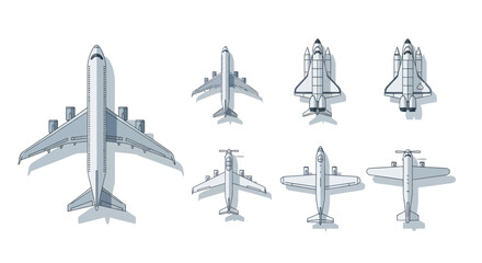 Collection of Aircraft and Space Shuttle Silhouettes from Top View © Deb