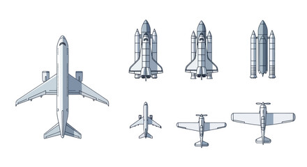 Diverse Aircraft Collection: Jetliner, Space Shuttles, Biplane, Small Plane © Farukrekruk