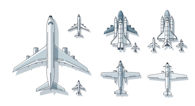 Diverse Aircraft Collection: Jets, Airliners, Space Shuttles, and Propeller Planes