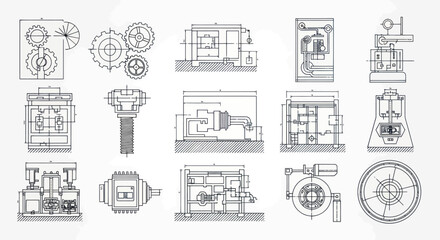 Fototapeta premium Engineering Blueprints: Mechanical Designs and Technical Drawings Collage