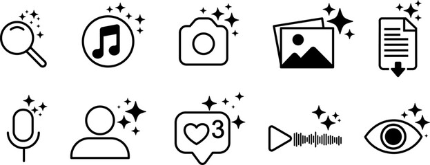 A complete collection of icons to enhance digital media, including creative and bright elements for modern software interfaces, and minimalist vector concepts for content optimization © Grecia