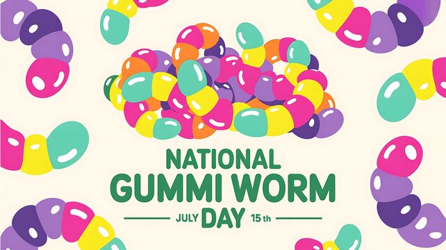 National gummi worm day celebration illustration with colorful candy celebration colorful jellyworm national