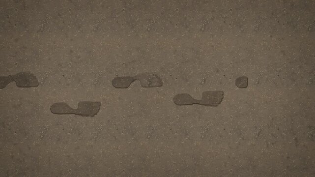 animated footsteps on a bumpy textured sandy dirt surface