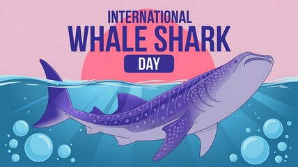 International whale shark day marine illustration under blue water with international underwater wildlife