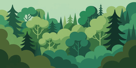 Minimalist Layered Forest Landscape With Dense Green Trees, Pine Woodland, and Peaceful Nature Scenery © mahabubmorshed