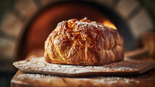 Artisanal dutch crunch german bread cooling by a warm wood fire oven