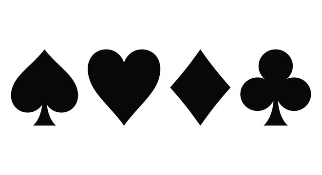 Playing card suits symbols in black silhouette