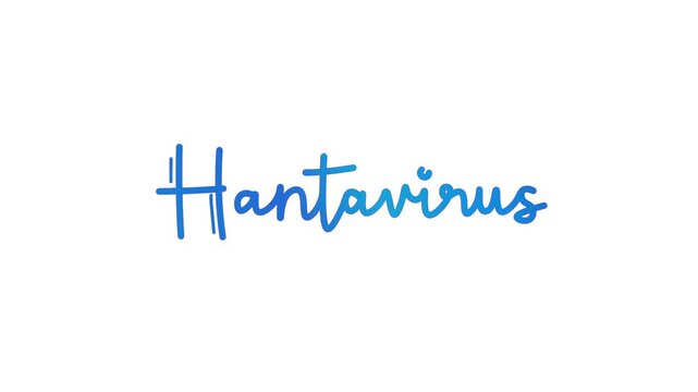 Hantavirus One line continuous animated typography intro outro animation video, hand drawn calligraphy lettering monoline vintage text on background, hand drawing blue type on white background bg back