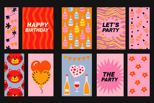 retro style birthday cards collection colorful vector illustration