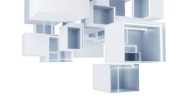 Abstract geometric shapes forming a modern digital composition with transparency effects isolated on transparent background