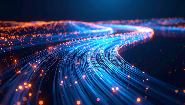 Flowing Fiber Optic Cables with Glowing Data Streams