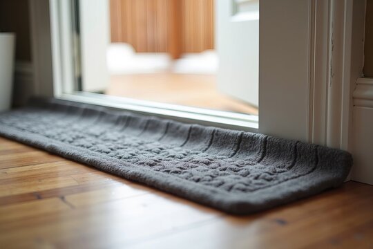 Close-up of a draft excluder sealing out cold air and keeping warmth inside during winter.