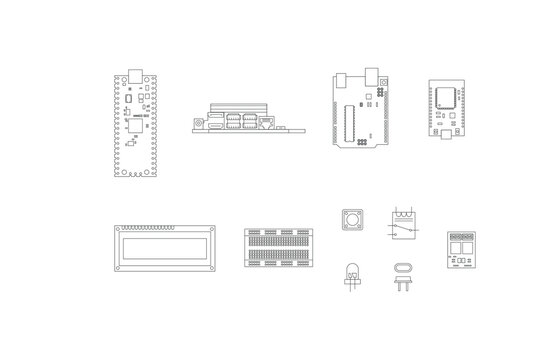 Microcontroller PCBs vector illustration set.