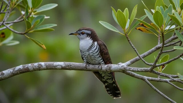 Fantailed cuckoo bird perched on a tree branch