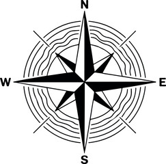 Obraz premium Compass rose with directional letters and abstract wavy background, navigation symbol vector illustration.