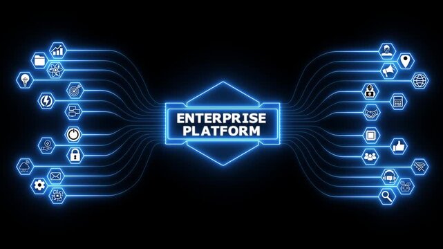 Corporate infrastructure dashboard featuring Enterprise Platform interface with secure system integration monitoring and digital technology management..