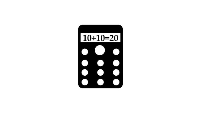 Simple calculator symbol animation with clean flat illustration style on dark background. 4K video.