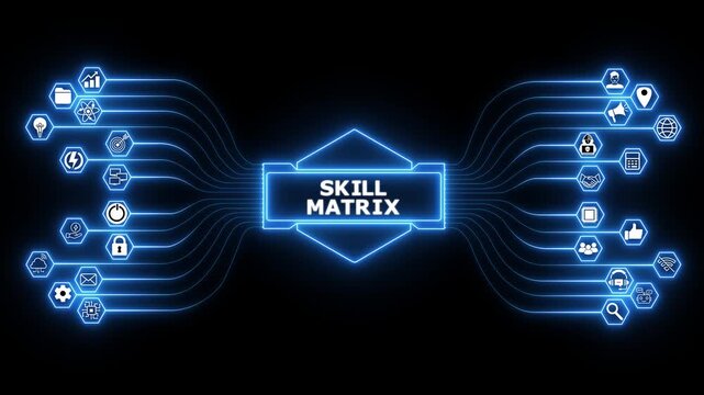 Corporate talent management dashboard featuring Skill Matrix interface with secure employee capability analytics and digital workforce development system.