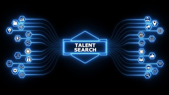 Talent Search interface visualizing recruitment analytics dashboard with secure workforce management system and advanced digital hiring technology..