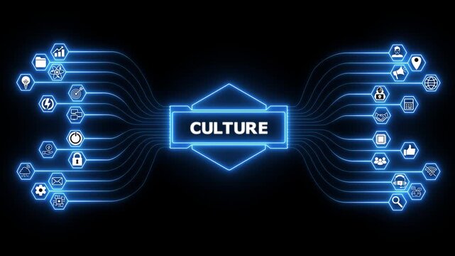 Corporate Culture interface visualizing organizational values dashboard with secure business management system and advanced digital technology..