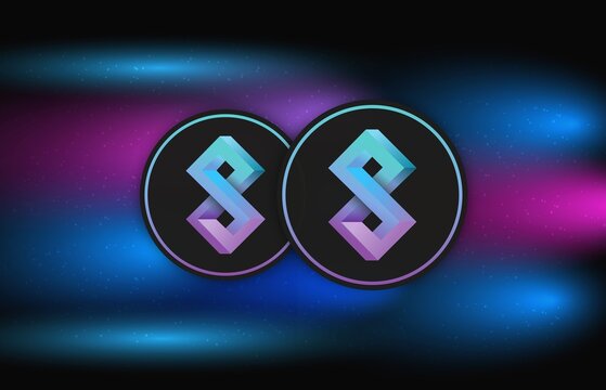 Images of cryptocurrency logos on digital background. solanium-slim coin. 3d illustrations.