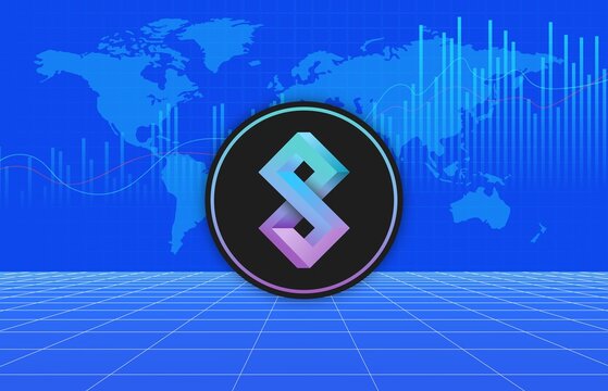 Images of cryptocurrency logos on digital background. solanium-slim coin. 3d illustrations.