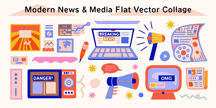 News and media flat vector collage with communication elements