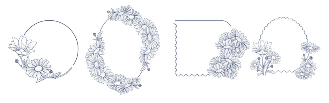 Luxury floral frame line art for elegant design, wedding invitation, thank you card, save the date card. Flower packaging and branding in vintage.