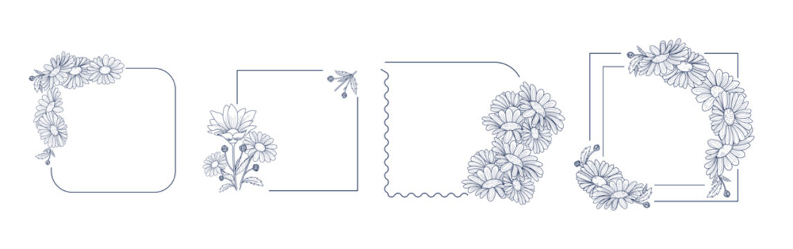 Luxury floral frame line art for elegant design, wedding invitation, thank you card, save the date card. Flower packaging and branding in vintage.