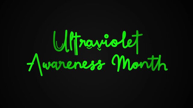 Ultraviolet awareness month One line continuous animated typography intro outro animation video, hand drawn calligraphy lettering monoline vintage text on background, hand drawing 