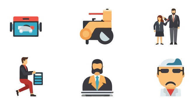 Collection of colorful flat design icons depicting people and technology.