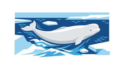 Beluga whale swimming in icy arctic ocean water, flat design illustration © tumpi