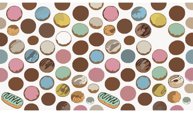Cute doodle donut pattern seamless vector background for bakery packaging