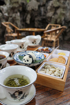 Chinese tea drinks and refreshments at authentic Tea House near People's Park Chengdu, Sichuan Province of China