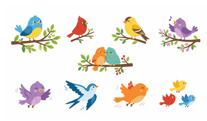 Cute Birds Flat Vector Illustration Set © Anzuara