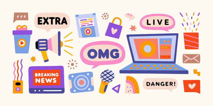 News media collage modern flat vector illustration with communication elements