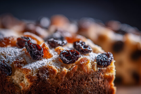 Close Up of Traditional Easter Bread with Raisins and Powdered Sugar