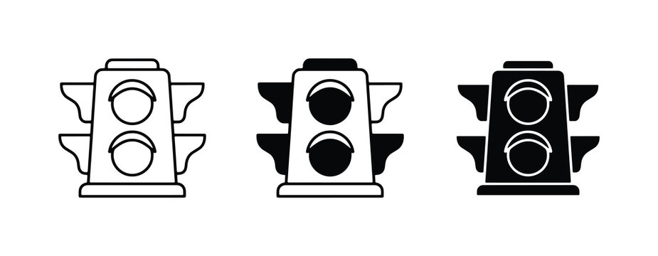 Traffic Signal Icons, Road Control Lights, Transportation Safety Symbols, Set