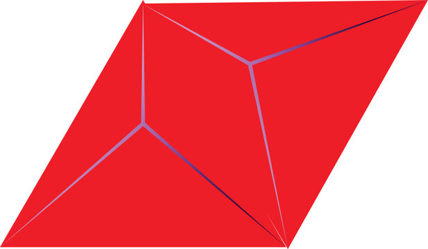 Red geometric shape with triangular facets and parallelogram base