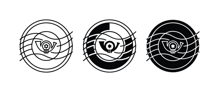 Postage Stamp Icons, Postal Service Symbols, Mail Delivery Emblems, Retro Postmark Graphics