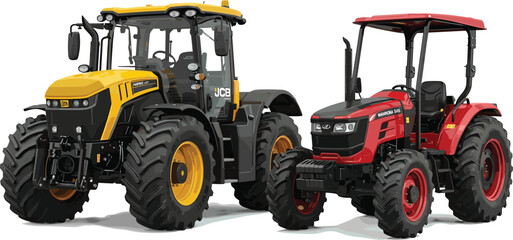  Detailed Realistic Farm Tractor Set with Large Yellow and Red Agricultural Tractors for Farming, Agriculture, and Machinery Themed Designs © mdnazrul