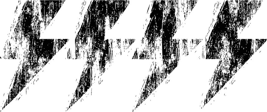 Grunge lightning bolts set distressed texture electric thunder icons isolated on white background